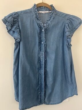 Jane and Delancey Ruffled Chambray Top - Light Blue